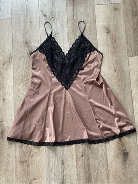 UndercoverWear Satin Lace-Trim Chemise in Rose Brown Size 1X